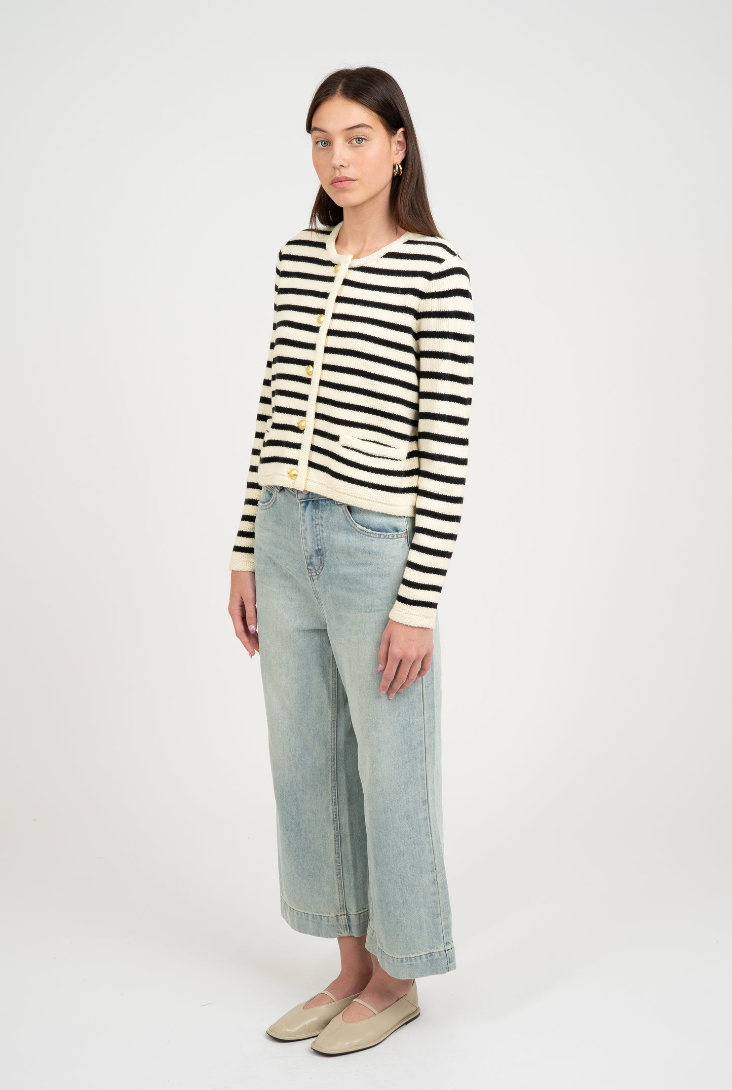 BUTTON UP STRIPED SWEATER CARDIGAN